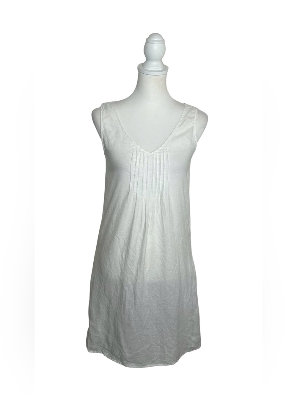Artisan NY EUC 100% Linen White Sleeveless V-Neck Pintuck Dress Sz S Clean Girl
